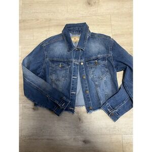 RED STAR Women's Blue Denim Jean Jacket Sz Small‎ 100% Cotton Cropped Vtg